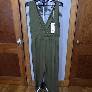 Olive Green Sleeveless Wrap Jumpsuit